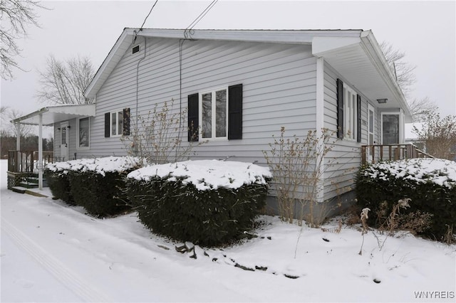 view of snow covered exterior