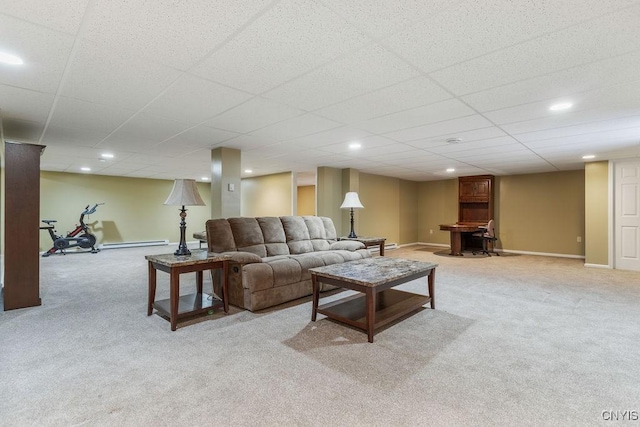 living room featuring light carpet