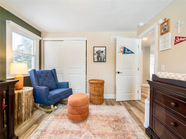 living area featuring light wood-type flooring