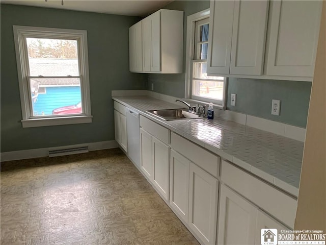 kitchen with white cabinetry, dishwasher, and sink