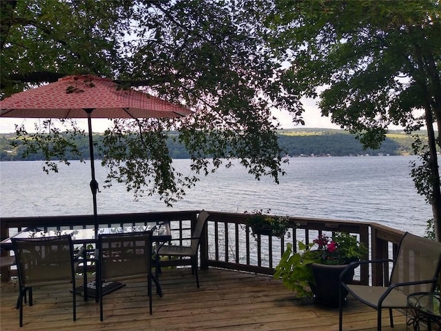 wooden deck with a water view