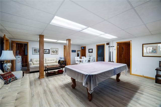 game room featuring light hardwood / wood-style floors and billiards