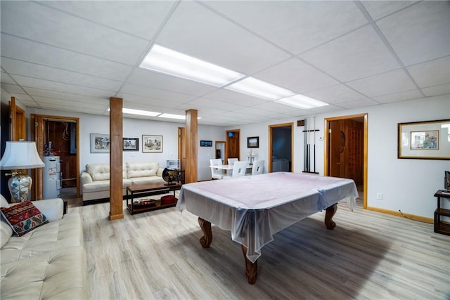 11995 E Lake Rd, Wayne, NY 14840 - playroom featuring light wood finished floors, a drop ceiling, baseboards, and billiards table