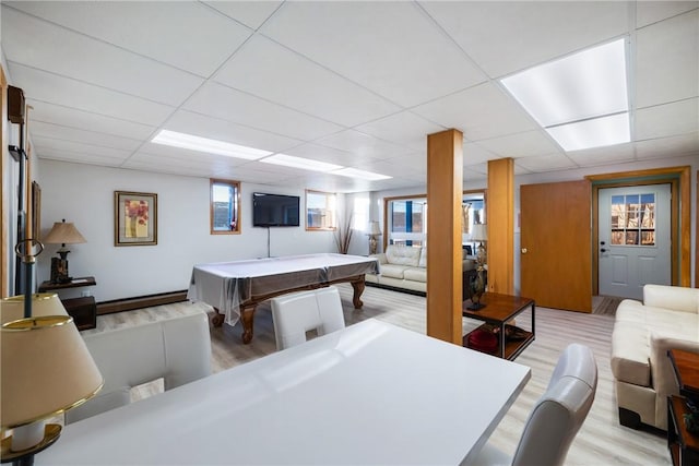 rec room with a paneled ceiling and pool table