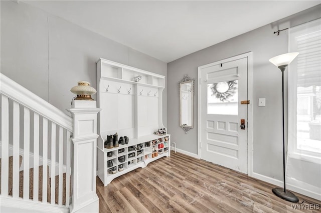 mudroom with hardwood / wood-style floors