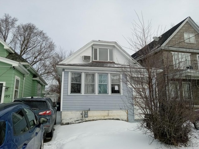 view of snow covered property