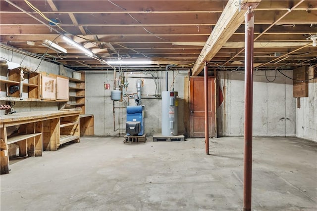 basement with electric water heater