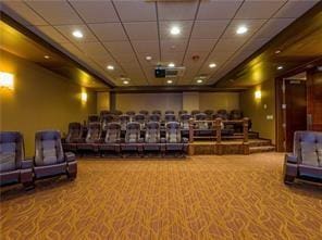 home theater featuring carpet