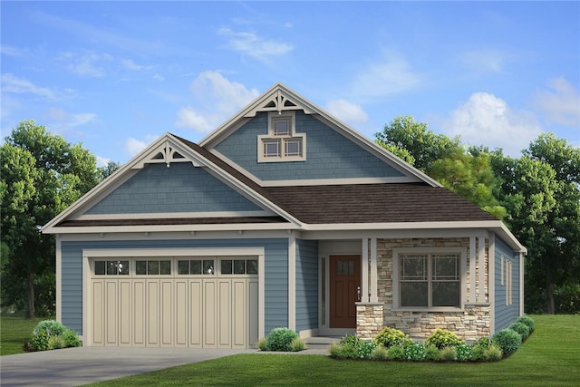 craftsman-style home with a garage and a front yard