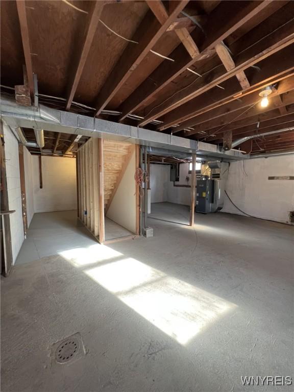 basement with heating unit