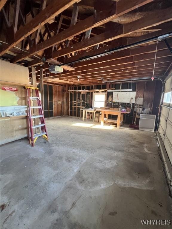 garage with a garage door opener