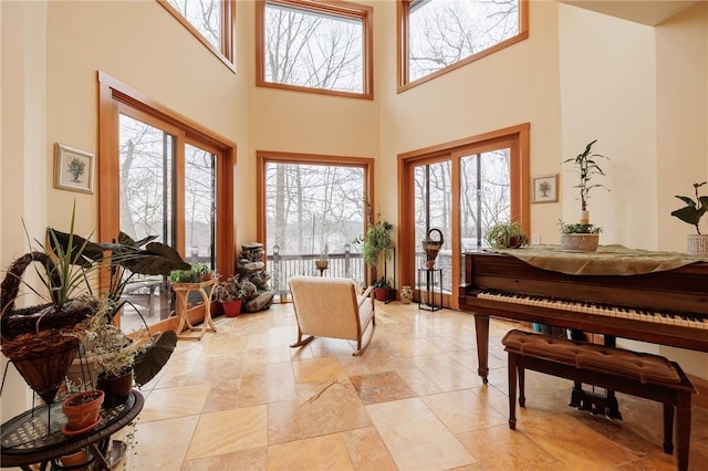 interior space featuring a high ceiling