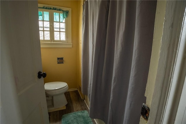 bathroom featuring hardwood / wood-style flooring and toilet