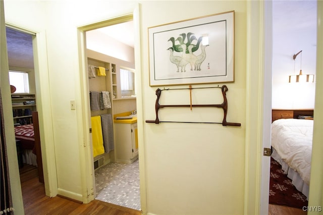 hall with hardwood / wood-style flooring and plenty of natural light