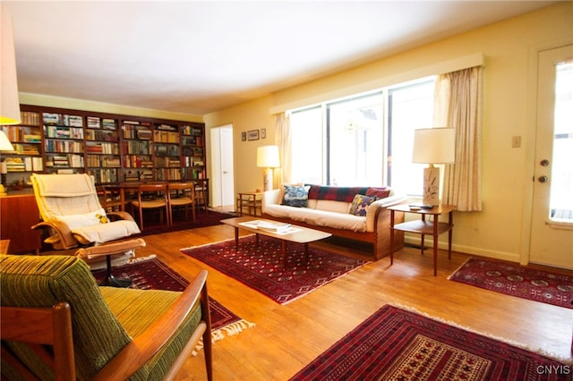 living area with hardwood / wood-style flooring