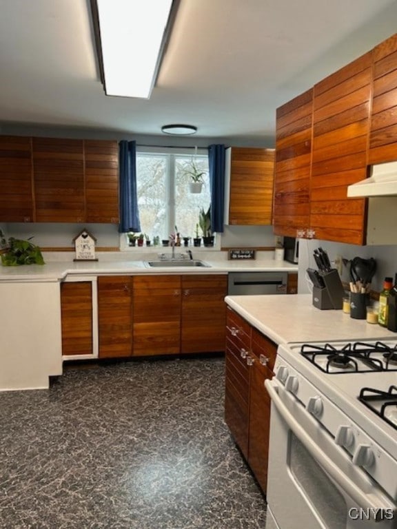 kitchen featuring sink and white gas stove