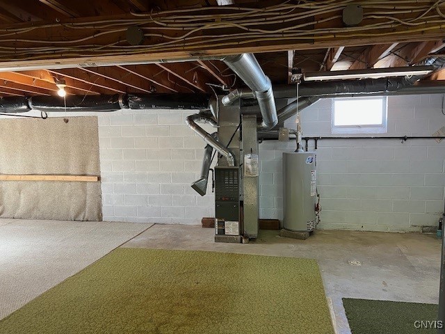 basement with water heater