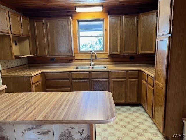 kitchen with sink and wooden ceiling