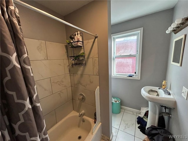 bathroom with shower / bath combination with curtain