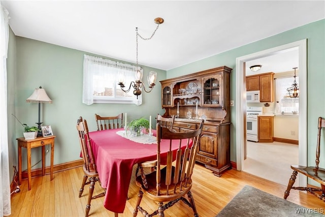 dining room with a chandelier and light hardwood / wood-style flooring