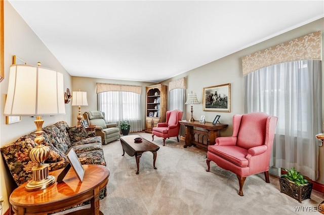 living room with light carpet