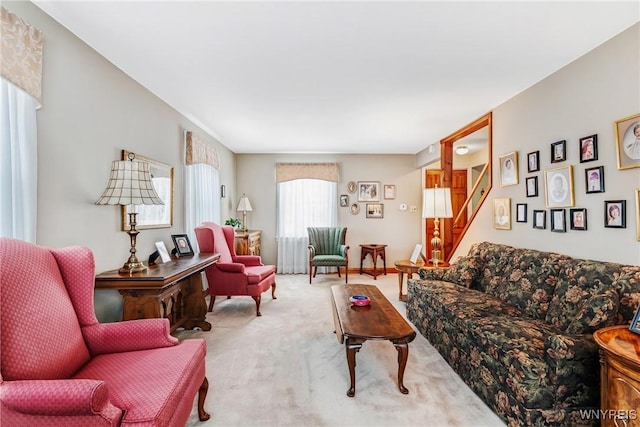 living room with light carpet