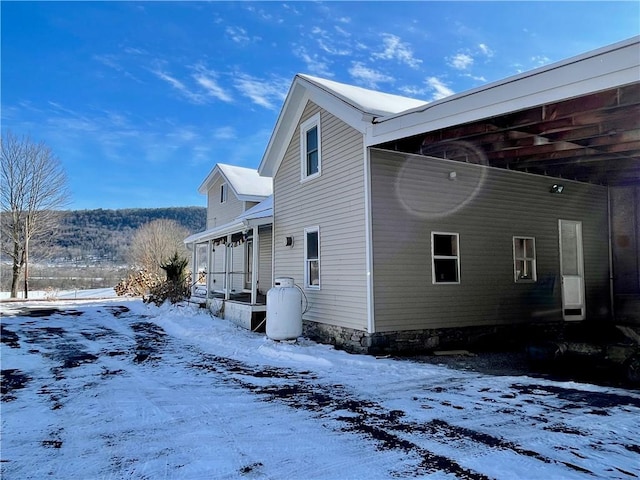 view of snow covered exterior