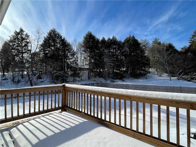 view of snow covered deck