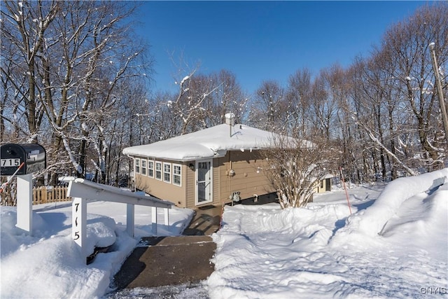 view of snow covered exterior