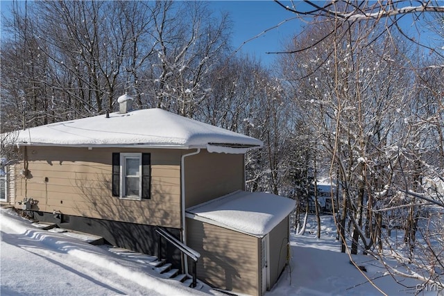 view of snow covered exterior