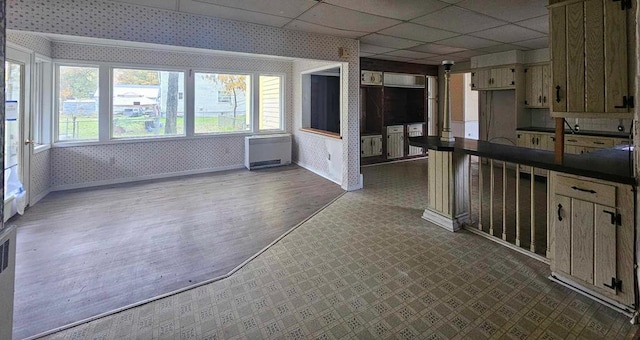 kitchen featuring a drop ceiling and dark wood-type flooring