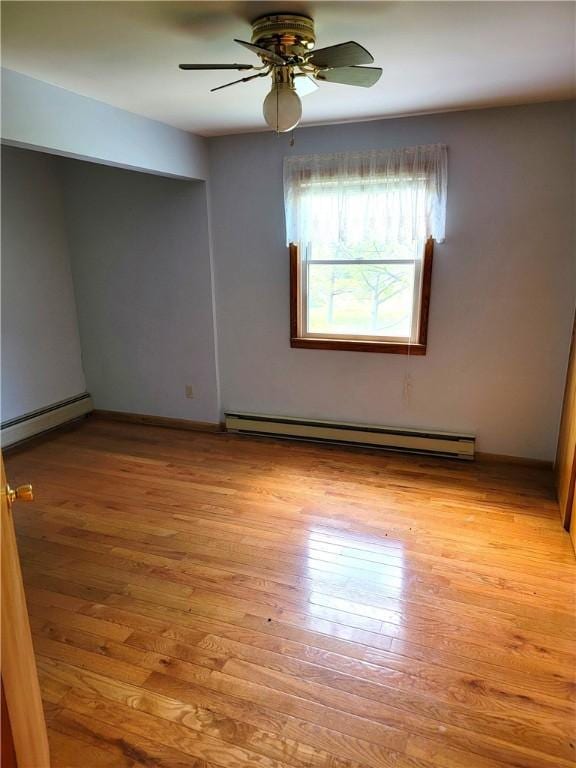 3530 Coats Rd, Hector, NY 14818 - empty room with a baseboard radiator, baseboard heating, ceiling fan, and light wood finished floors