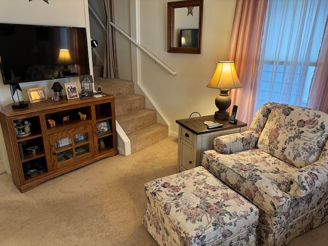 living room with light carpet