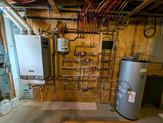 utilities featuring gas water heater and tankless water heater