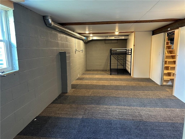 345 Ridge Rd, Veteran, NY 14845 - stairway with concrete block wall and carpet floors