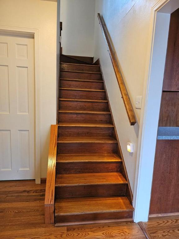 stairway with wood-type flooring