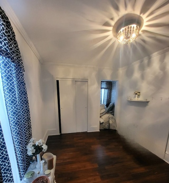 544 S Main St, Elmira-City, NY 14904 - hallway with ornamental molding and dark hardwood / wood-style flooring