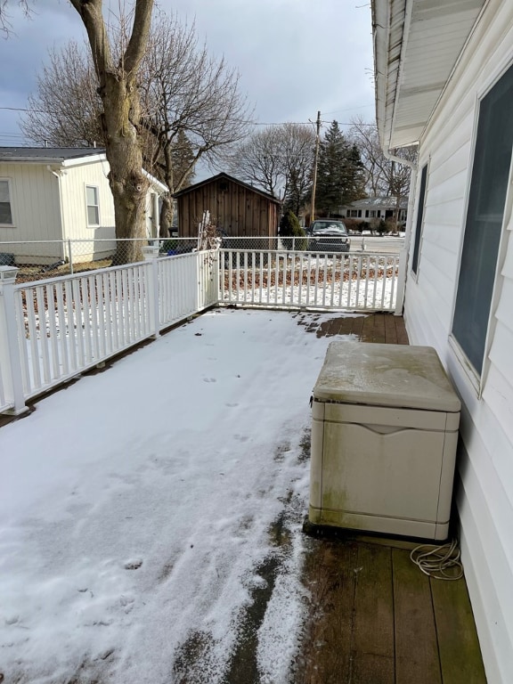 view of snow covered patio