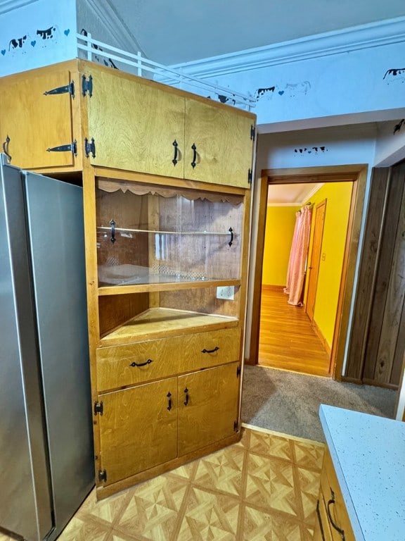 kitchen with stainless steel fridge