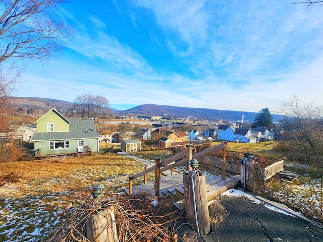 exterior space featuring a mountain view