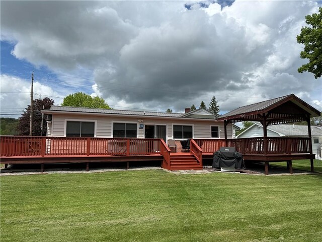175 Beartown Rd, Erwin, NY 14870 - rear view of property featuring metal roof, a lawn, and a deck