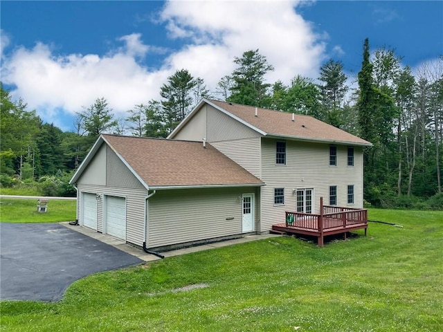 11827 Lando Ln, Corning, NY 14830 - back of house with roof with shingles, a wooden deck, and a lawn