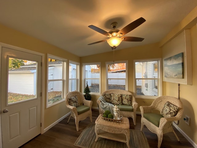 sunroom / solarium with ceiling fan