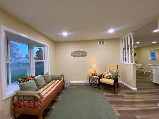 living room featuring dark hardwood / wood-style flooring and plenty of natural light