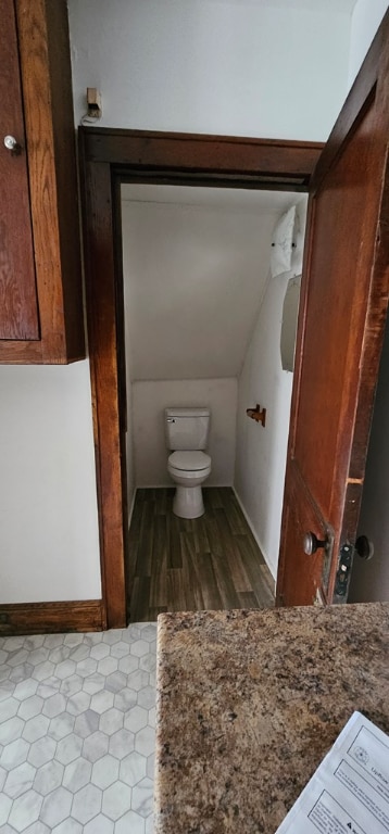 bathroom featuring vaulted ceiling and toilet