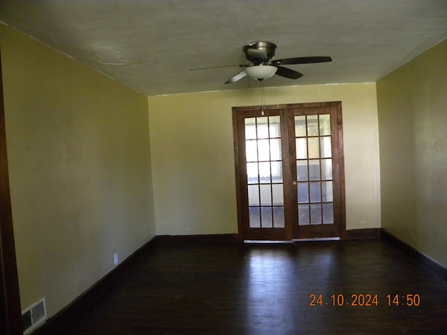 759 Main St, Chemung, NY 14825 - empty room with french doors, ceiling fan, and dark hardwood / wood-style floors