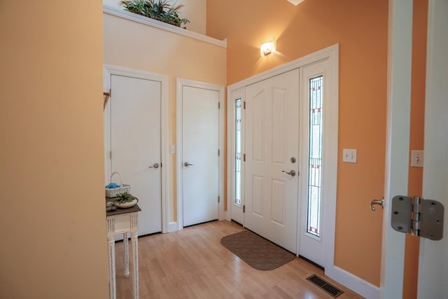 entrance foyer with light hardwood / wood-style flooring and a healthy amount of sunlight