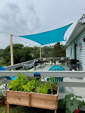 view of swimming pool with a wooden deck