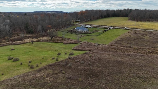 birds eye view of property featuring a rural view