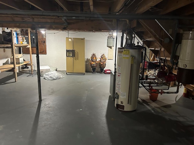 basement featuring water heater